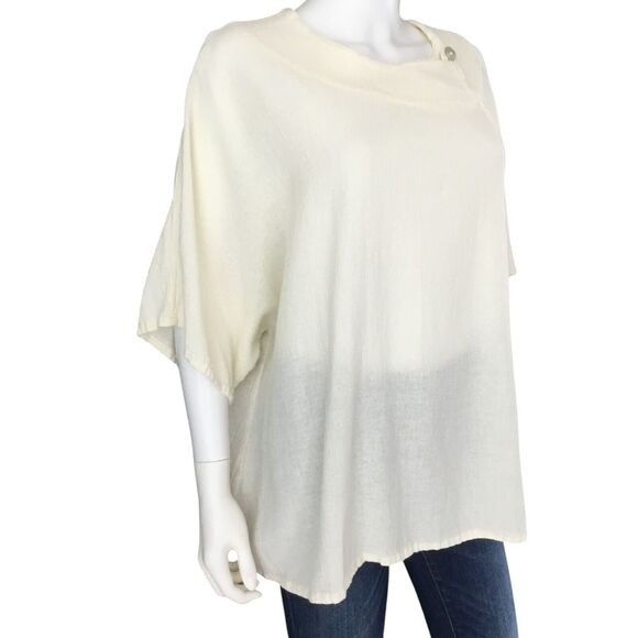 Oh My Gauze! Blouse Top Cream One Size Full Figure Patch Pocket Pearl Button - Picture 5 of 16